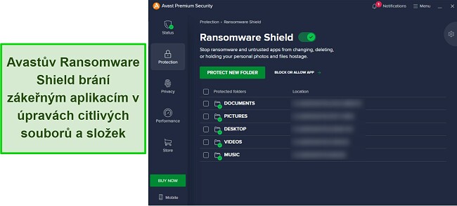 Recenze Avast Antiviru: Ochrana proti ransomware a chráněné složky