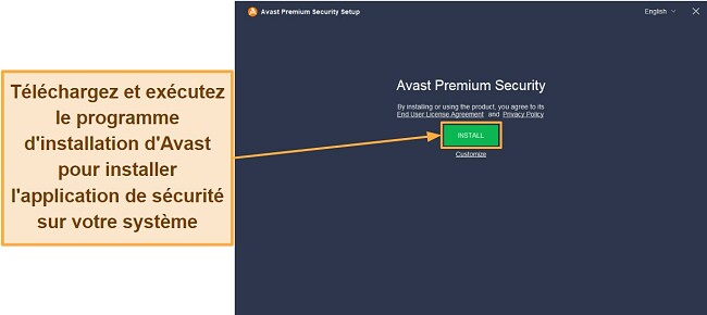 Capture d'écran de l'installation d'Avast Premium Security dans la revue Avast Antivirus
