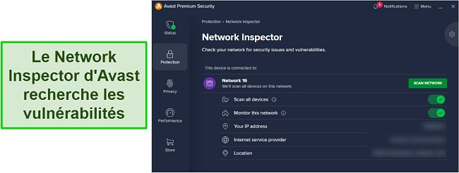 Capture d'écran de la fonction d'inspection réseau dans la revue Avast Antivirus
