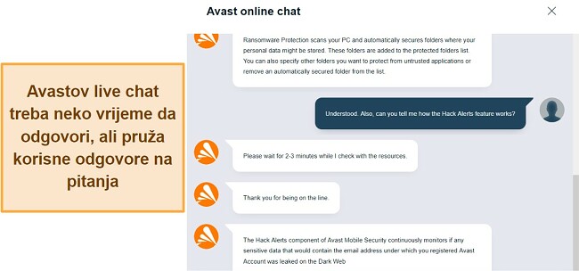 Pregled Avast antivirusa - razgovor s podrškom uživo putem Avast chat-a