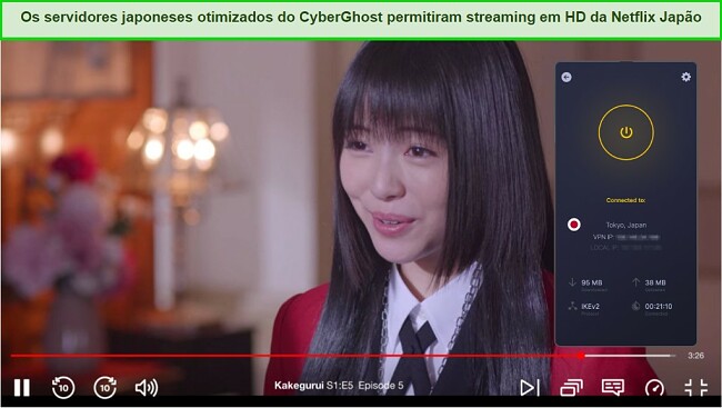 Os servidores japoneses otimizados do CyberGhost permitiram streaming em HD da Netflix Japão