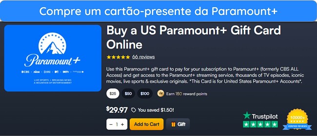 Como assistir à Paramount+: Comprar cartão-presente